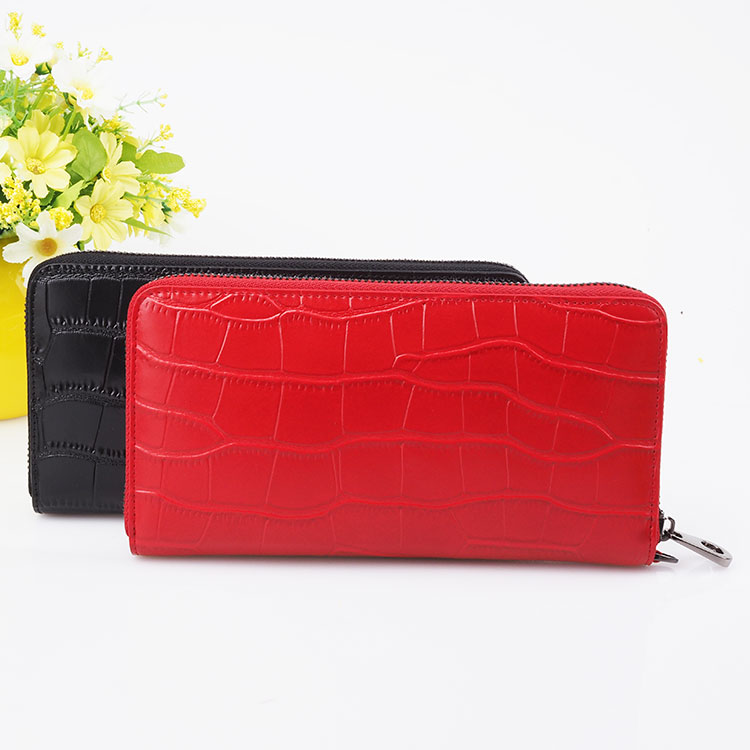 Genuine crocodile pattern cow leather women long zipper wallet GENUINE leather wallet