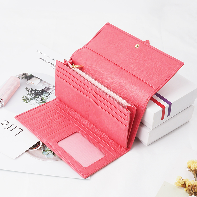 Pink new design grain Leather Women party  Long Wallet