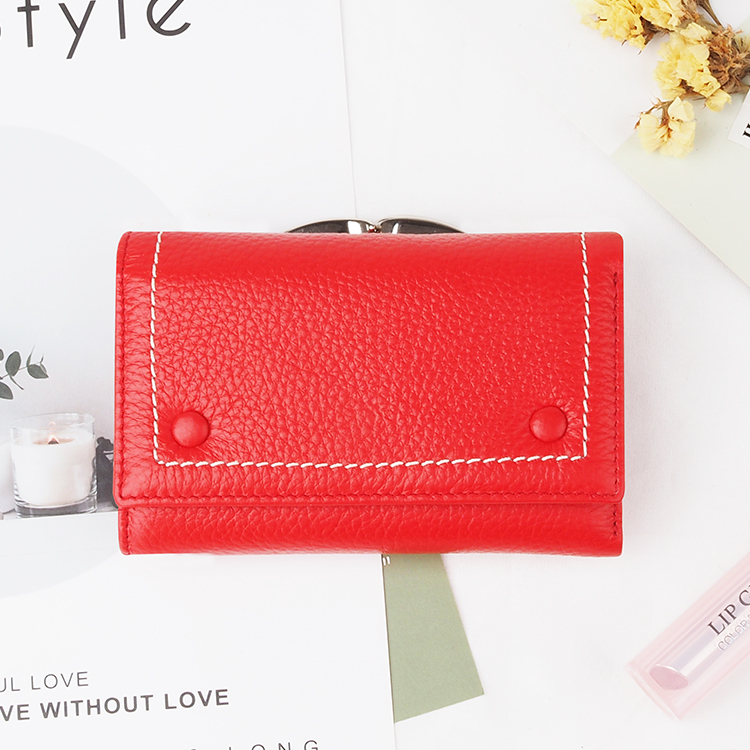 Red fashionable Leather Women new design Short Wallets