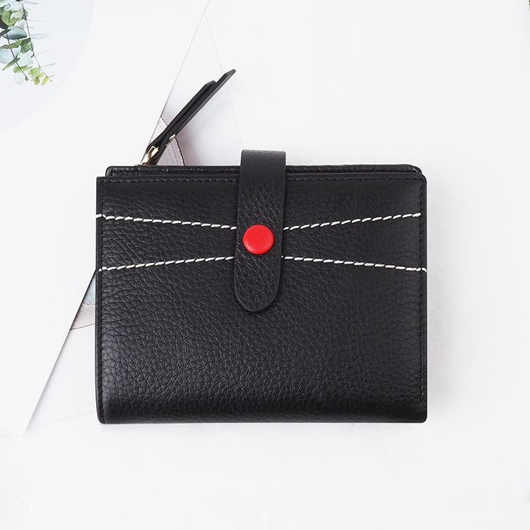 Black popper grain Leather Women Short Wallets