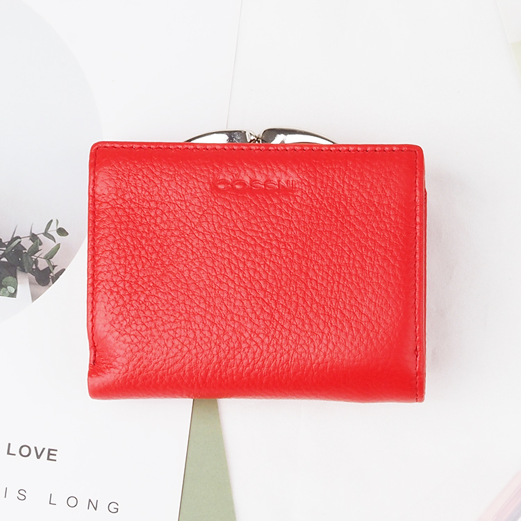 Red New sale genuine Leather Women Short Wallets