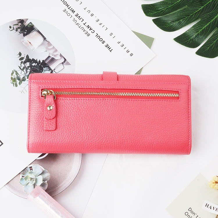 Pink new design grain Leather Women party  Long Wallet