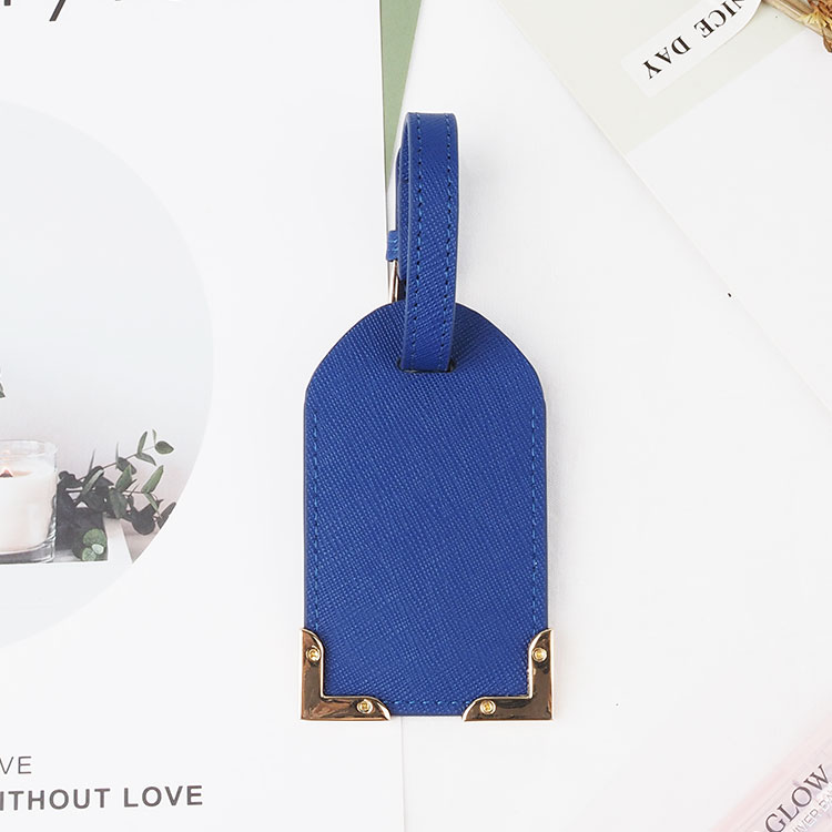 Blue saffiano leather luggage tag