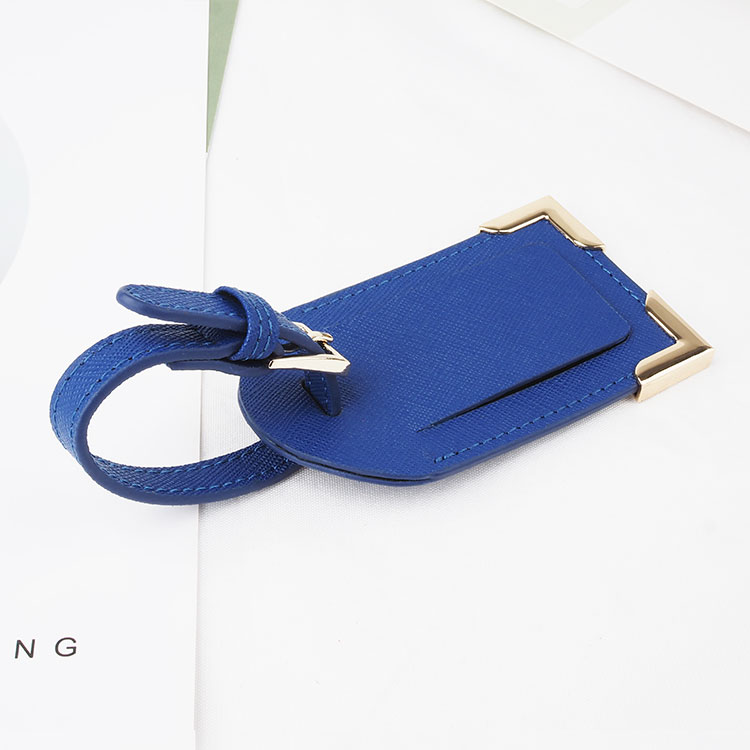 Blue saffiano leather luggage tag