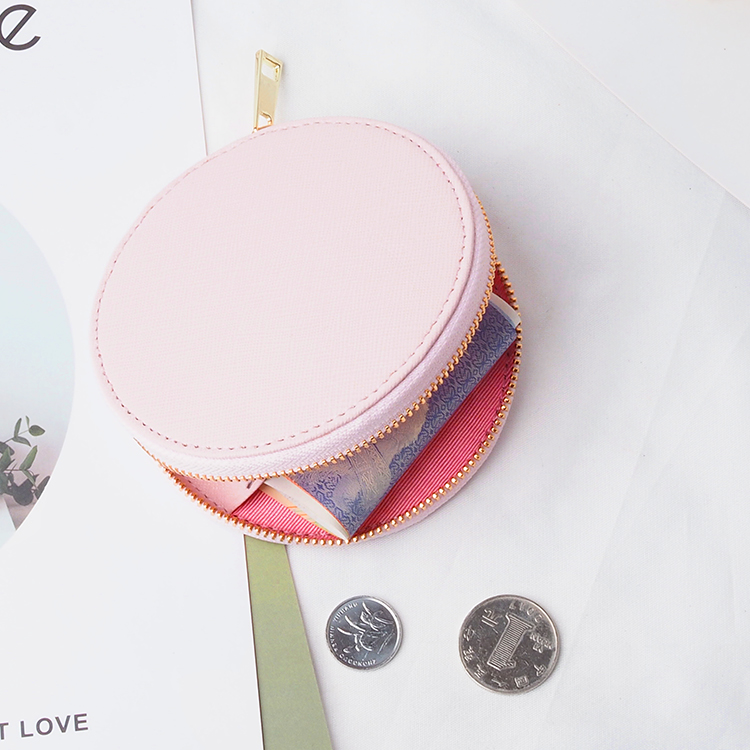 Small gift portable wristlet pouch wallet saffiano leather round coin purse