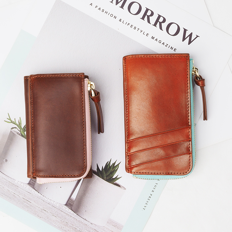 Custom coin pocket zipper purse men real Cowhide leather coin zip purse wallet