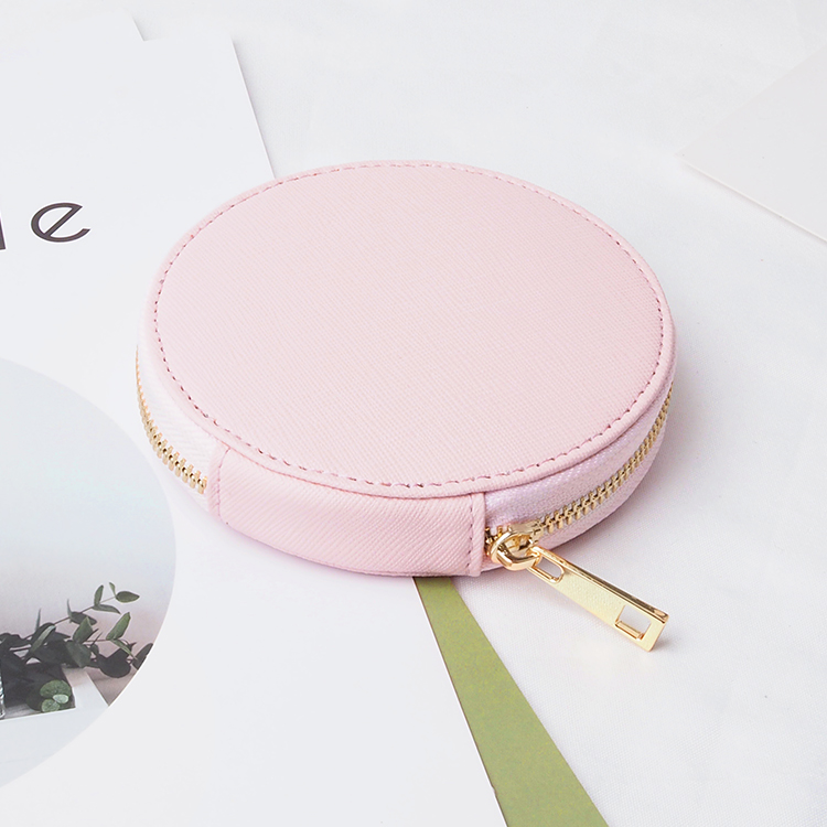 Small gift portable wristlet pouch wallet saffiano leather round coin purse