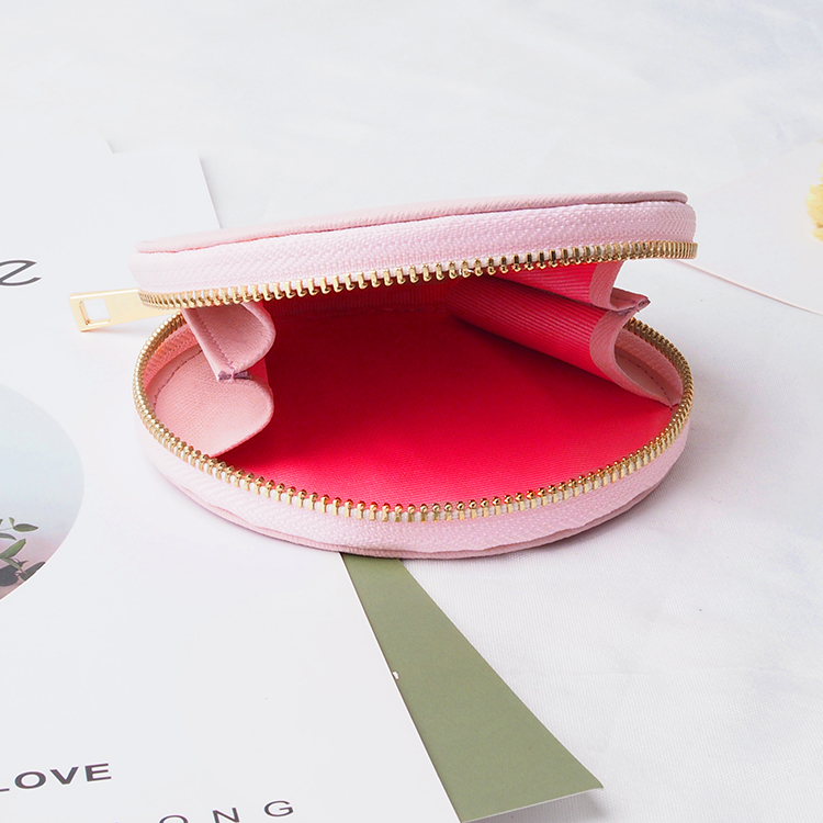 Small gift portable wristlet pouch wallet saffiano leather round coin purse