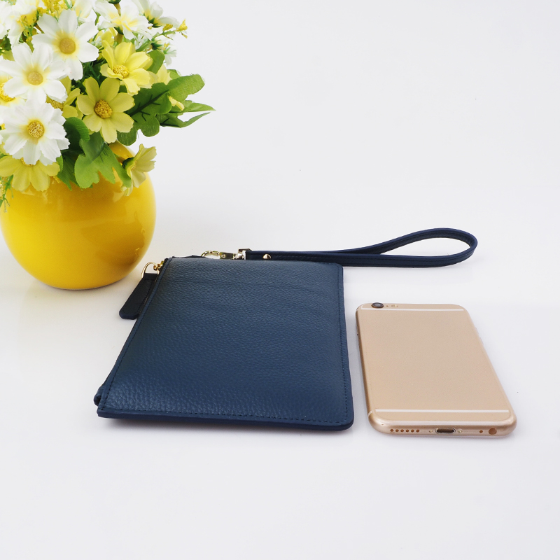 Genuine pebble leather fashion women leather clutch phone pouch luxury leather pouch bag