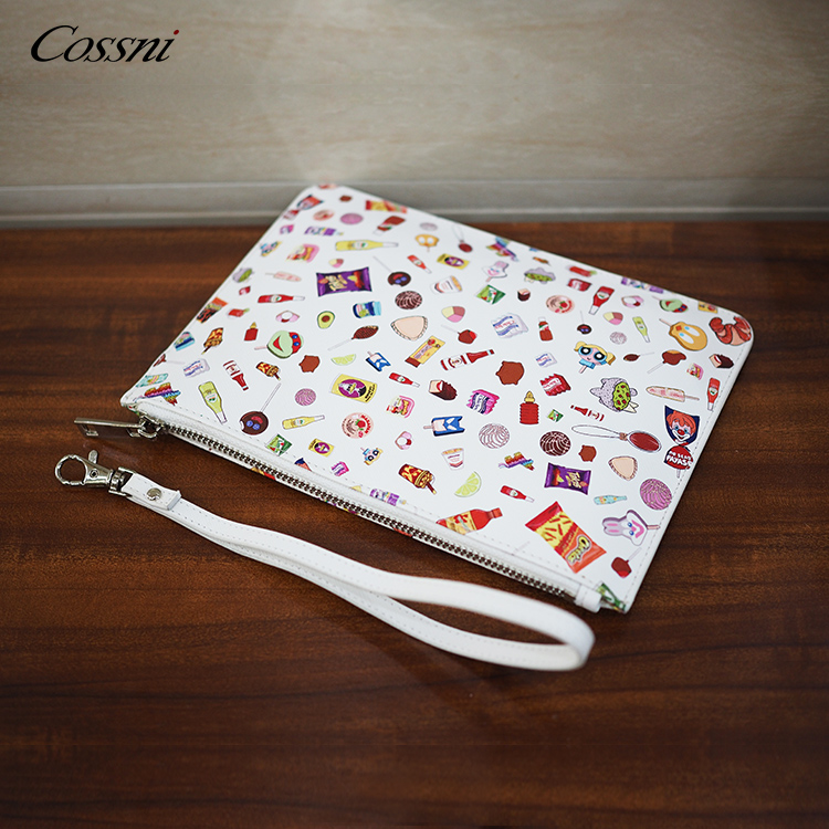 2021 new European fashion custom PU or Genuine Print Zip Clutch