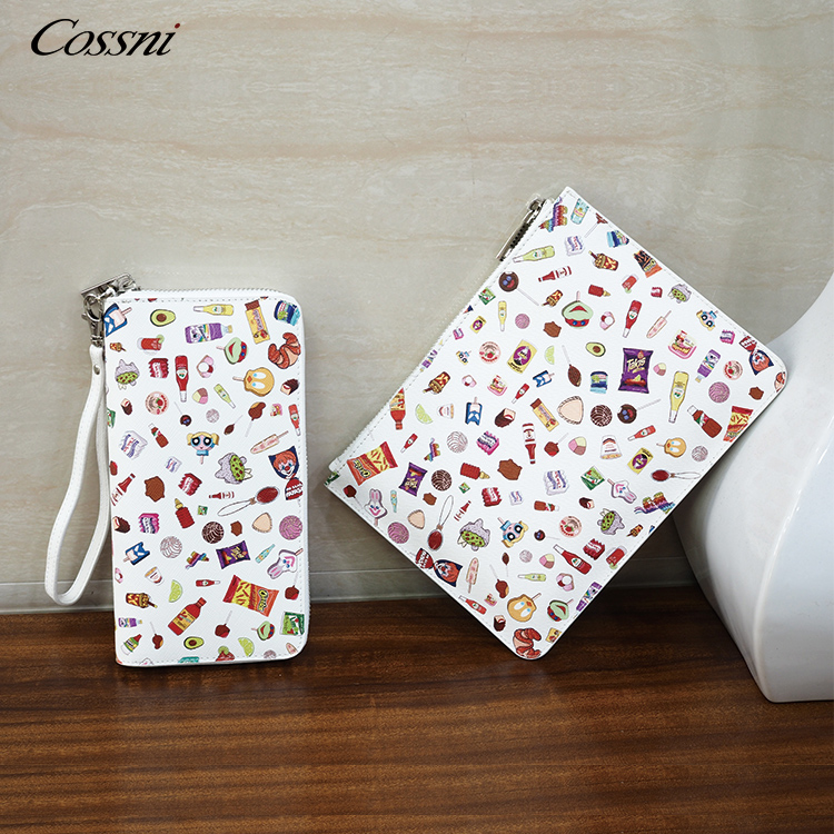 2020 new European fashion custom leather or Genuine Print Zip wallet