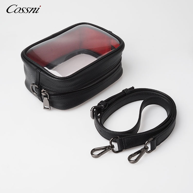 2020 Top grain black pebble leather handbag pouch