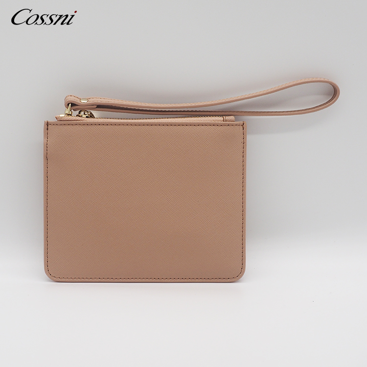 Fashion Design Customized Genuine Saffiano Leather Lady Envelope Bag Zip Clutch Bags for woman