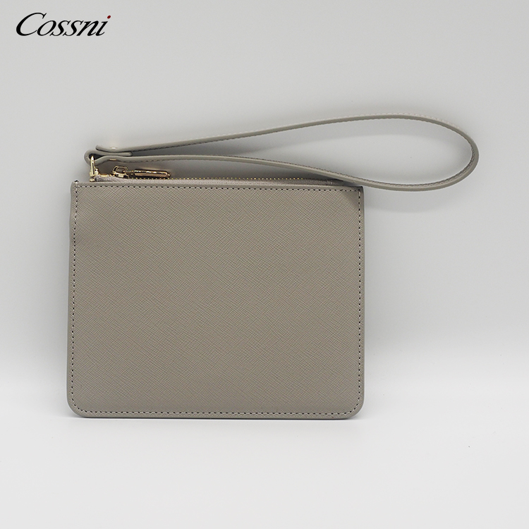 Fashion Design Customized Genuine Saffiano Leather Lady Envelope Bag Zip Clutch Bags for woman
