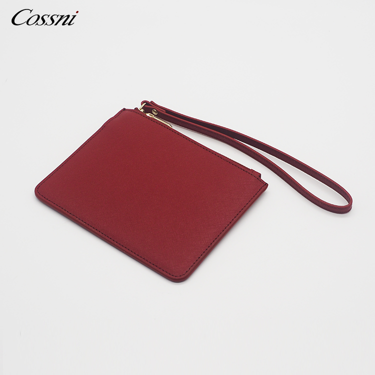 Fashion Design Customized Genuine Saffiano Leather Lady Envelope Bag Zip Clutch Bags for woman