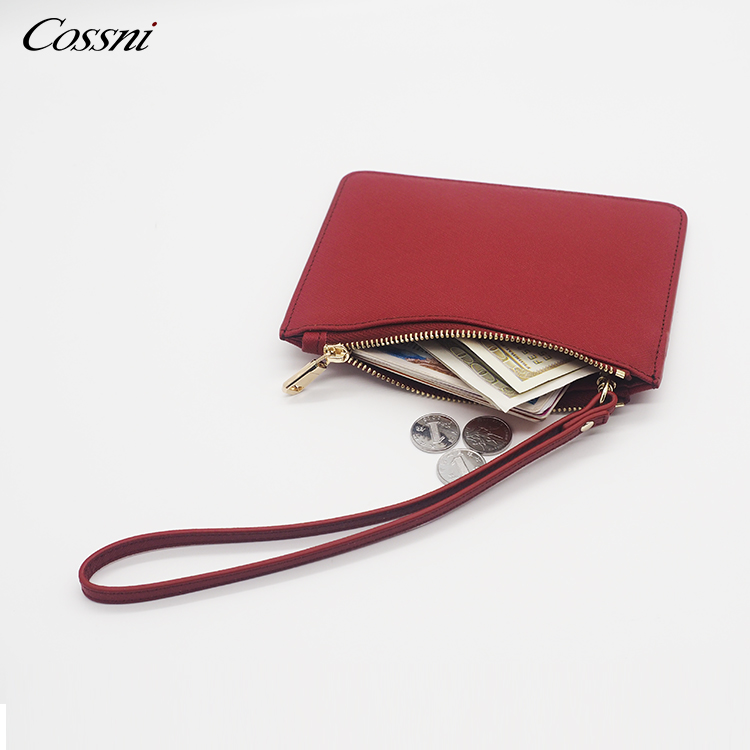 Fashion Design Customized Genuine Saffiano Leather Lady Envelope Bag Zip Clutch Bags for woman