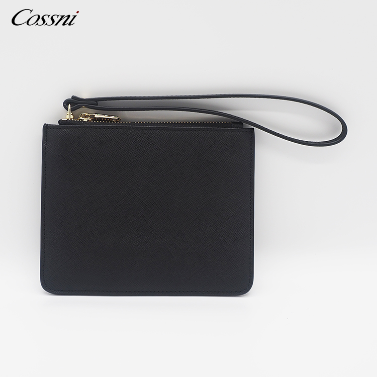Fashion Design Customized Genuine Saffiano Leather Lady Envelope Bag Zip Clutch Bags for woman