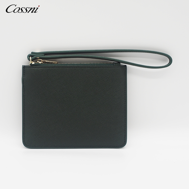 Fashion Design Customized Genuine Saffiano Leather Lady Envelope Bag Zip Clutch Bags for woman