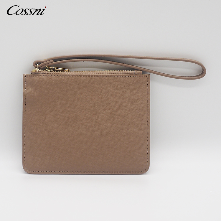 Fashion Design Customized Genuine Saffiano Leather Lady Envelope Bag Zip Clutch Bags for woman