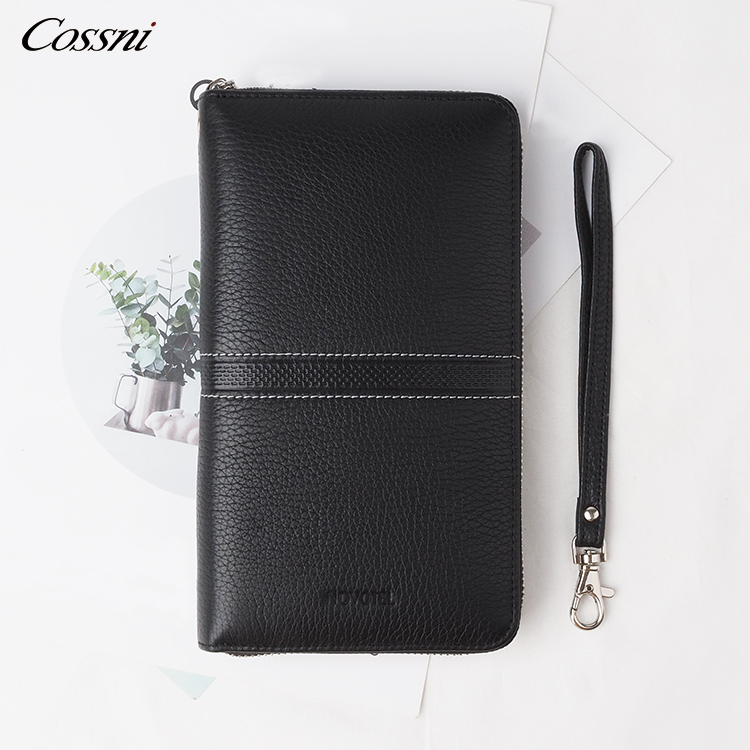 Wholesale Genuine leather Zip purses multi-function RFID Men's Leather Wallet