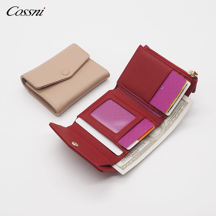 Wholesale custom logo Lady Young Girls coin purse genuine leather Women Short Wallet