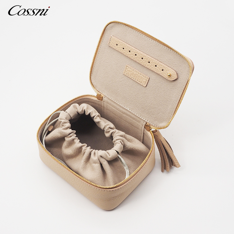 2021 Small zippered travel case full grain leather jewellery box women jewelry case