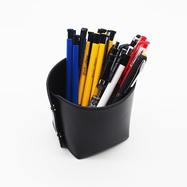 Popular design genuine leather desktop pencil storage box office stationery organizer pen holder