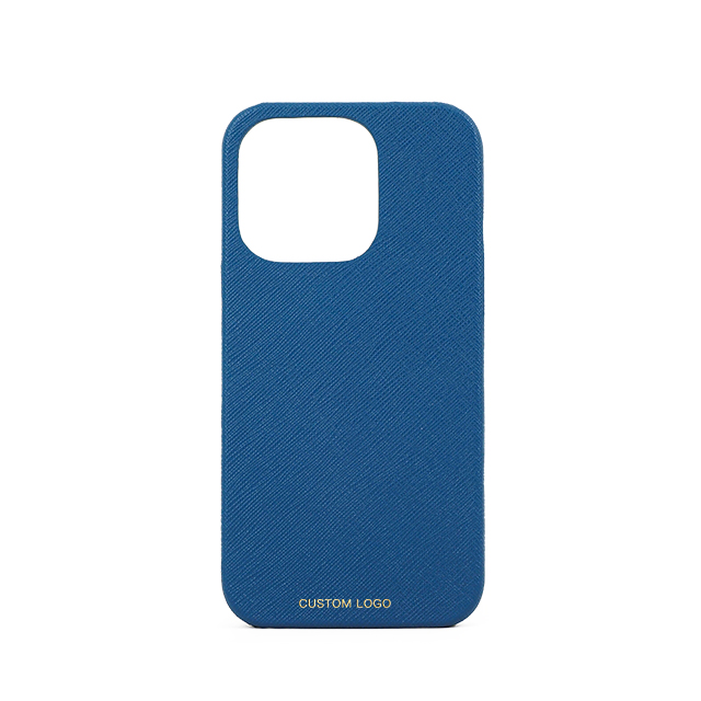 Blue Saffiano Leather Phone Case For iphone 13 14 pro