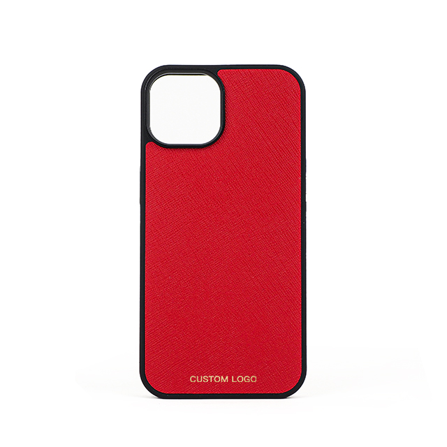 iPhone 13 14 Pro Max Red Saffiano Leather Case