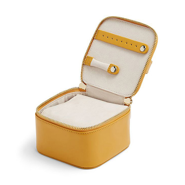 Yellow travel leather jewelry box small jewelry storage case