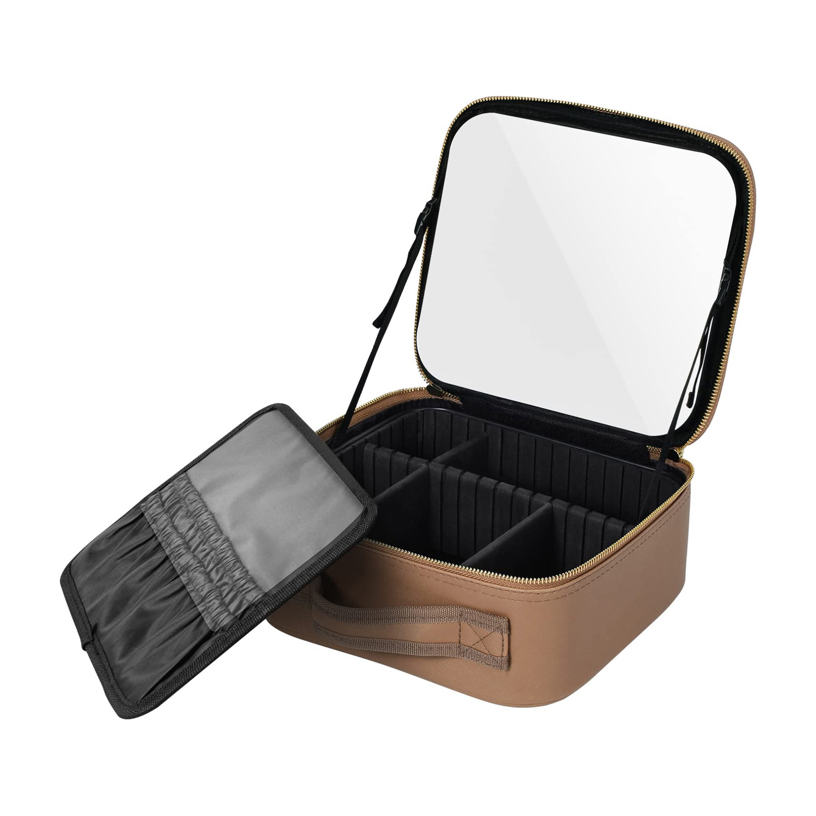 Luxury Cosmetic Bag With Led Light Mirror Large Capacity Travel Portable Desktop Makeup Storage Box