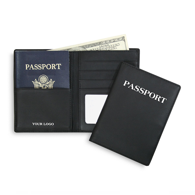 Black cross pattern leather passport holder for travel