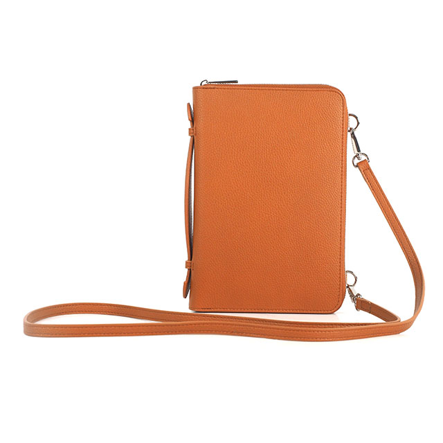Orange Lychee Pattern Leather Crossbody Bag