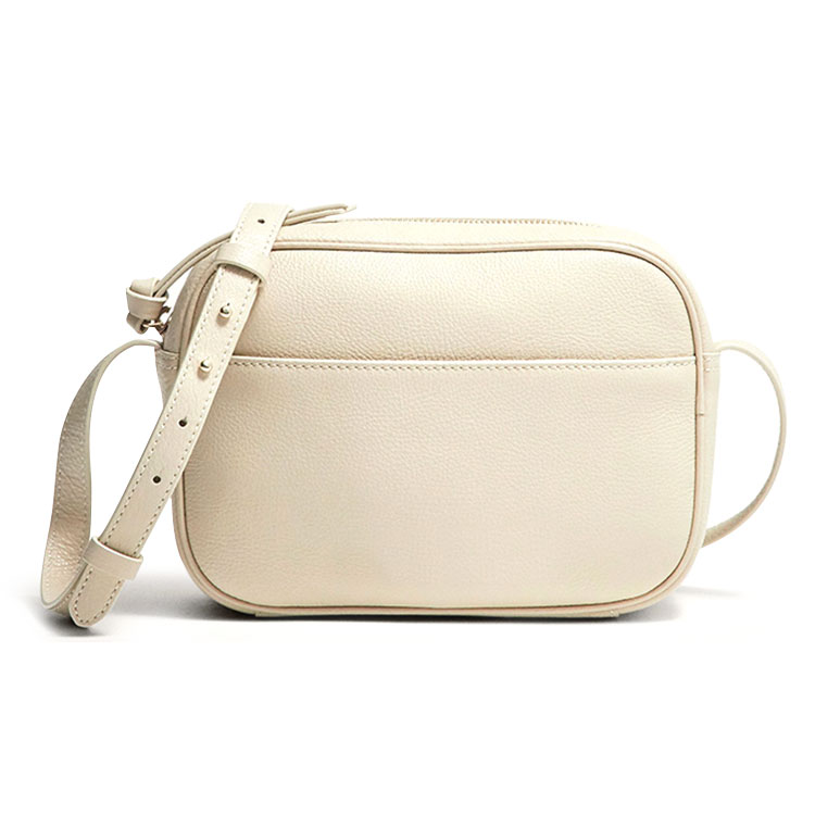 Rice White Lychee Pattern Leather Square Small Crossbody Bag