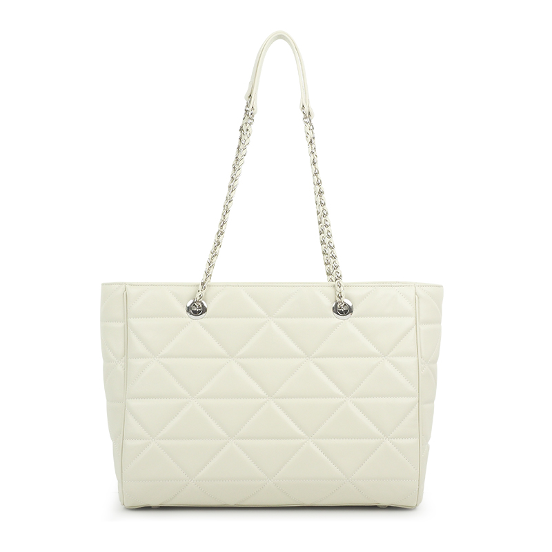 cossni Ecru Quilted Chain Handbag