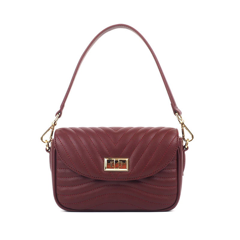 Cossni Ecru Quilted Dark Red Leather Shoulder Bag