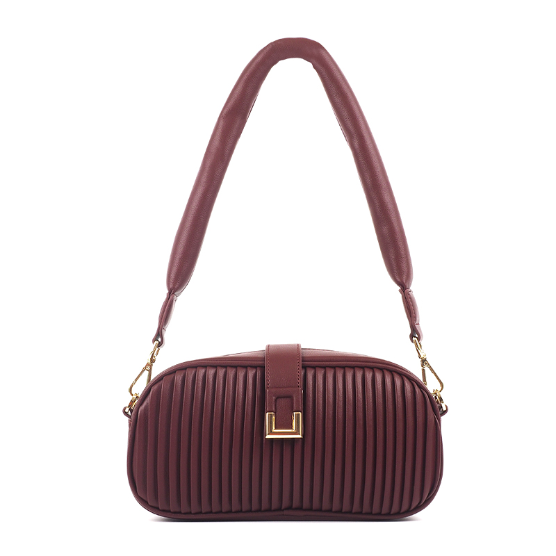 Dark Red Accordion Stylish Puffed Handle Shoulder Bag